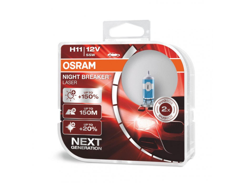 Halogénové žiarovky Osram H11 12V 55W PGJ19-2 NIGHT BREAKER LASER +150% 2ks