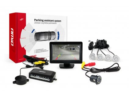 Asistenty parkovania LCD 4,3” s kamerou CAM-308 LED, 4-senzorové strieborné