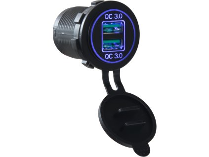 2x USB nabíjačka vodeodolná do panelu, QC3.0, modrá