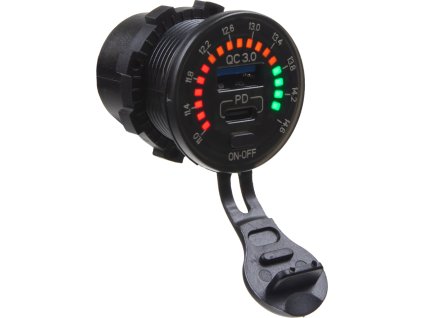 USB nabíjačka QC3.0 + USB-C, voltmeter s color analógovou indikáciou do panelu