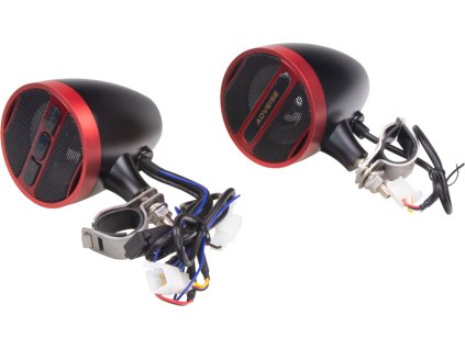 Zvukový systém na motocykel, skúter, ATV s FM, USB, BT, farba červená/čierna