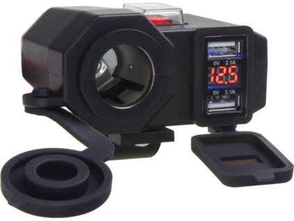 2x USB nabíjačka, voltmeter a CL zásuvka vodeodolná na motocykel