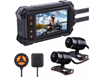 Motocyklová kamera DUAL FULL HD, 3&quot; LCD, IP67 s GPS