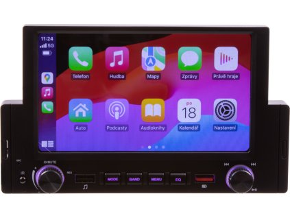 1DIN autorádio s 6,2" LCD/3x USB/Blutooth/CarPlay/AndroidAuto/Mirrorlink