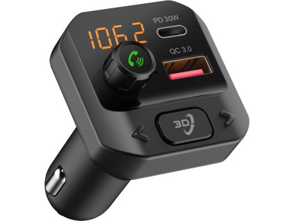 Bluetooth/MP3/FM modulátor bezdrôtový s SD portom do CL s 3D stereo, USB-C / USB QC3.0