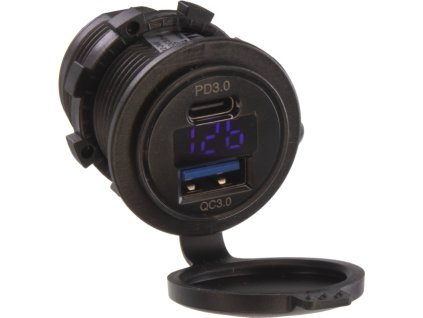 USB nabíjačka QC3.0 + USB-C PD3.0, digitálny voltmeter do panelu