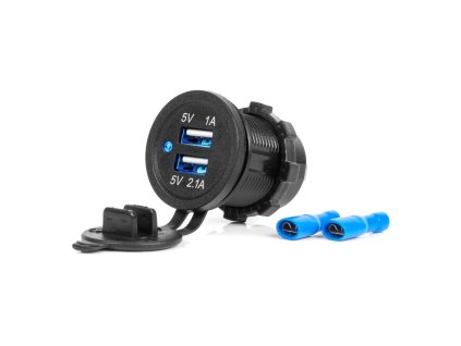 Vodotesná telefónna nabíjačka s modrým LED indikátorom 3,1A 2xUSB 12/24V AMIO-04216
