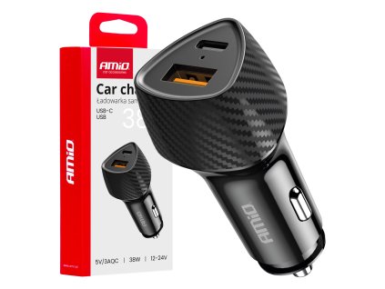 Nabíjačka do auta QC+PD 38W USB-A + USB-C AMIO-04283