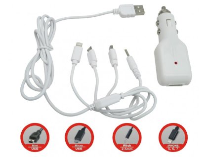 Multifunkčná autonabíjačka 5 v 1 (12/24 V) 2.1A