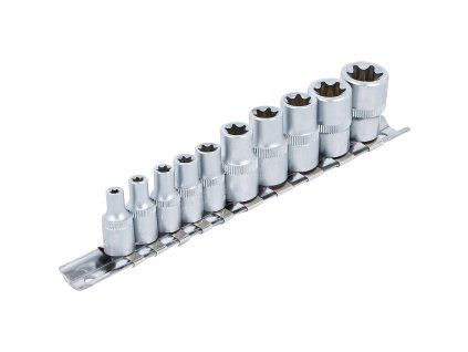 Sada nástrčných hlavíc E-profil, 1/4" a 3/8", E4–E16, 10 ks