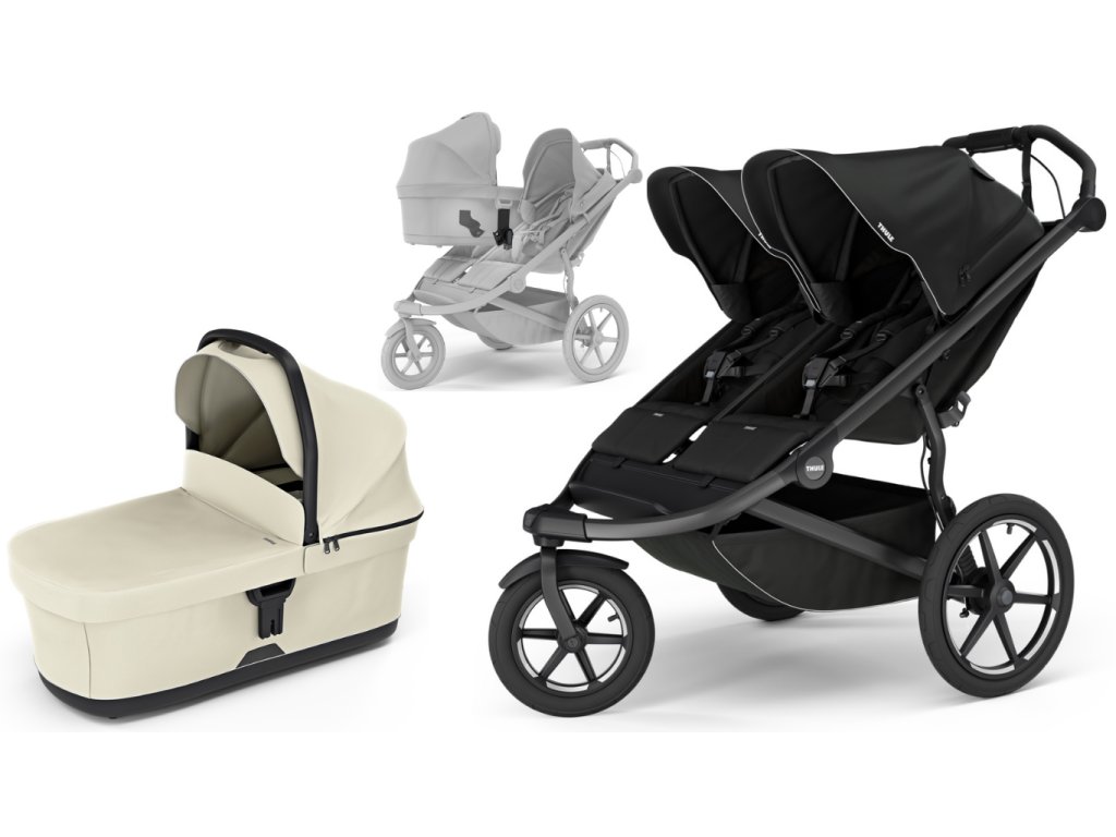 JAMAR THULE kočárek double + korbička beige+adaptéry