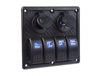 Panel s 4x spínači Rocker, CL + USB zásuvka, 12/24V