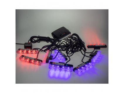 Výstražná LED světla vnější, do mřížky, modro-červená, 12-24V