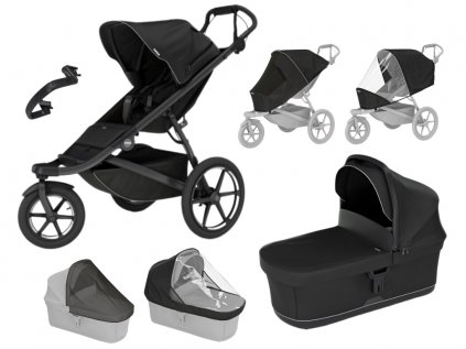 Akční set Thule Urban Glide 3 Black + korba black + pláštěnka + moskytiéra + madlo + pláštěnka na korbu + moskytiéra na korbu originál  autorizovaný prodejce THULE