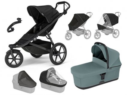 Akční set Thule Urban Glide 3 Black + korba + pláštěnka + moskytiéra + madlo + pláštěnka na korbu + moskytiéra na korbu  Autorizovaný prodejce