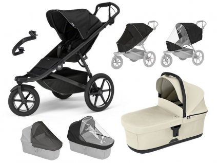 Akční set Thule Urban Glide 3 Black s magnetickou přezkou+ korba soft beige + pláštěnka + moskytiéra + madlo + pláštěnka na korbu + moskytiéra na korbu originál  autorizovaný prodejce THULE