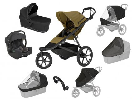 Akční set Thule Urban Glide 3 Nutria Green + korba + pláštěnky + moskytiéry+ madlo + sedačka i-snug 2  Autorizovaný prodejce