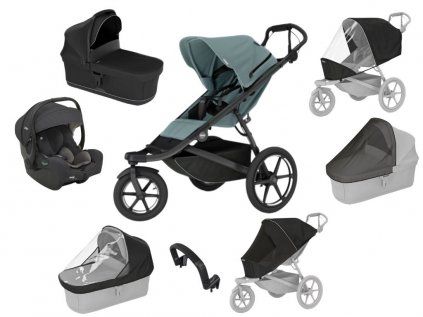 Akční set Thule Urban Glide 3 Mid-blue + korba + pláštěnky + moskytiéry+ madlo + sedačka i-snug 2  Autorizovaný prodejce