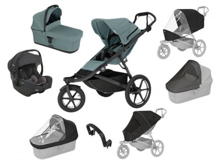 Akční set Thule Urban Glide 3 Mid-blue + korba + pláštěnky + moskytiéry+ madlo + sedačka i-snug 2  Autorizovaný prodejce