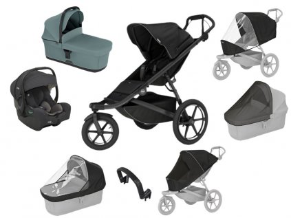 Akční set Thule Urban Glide 3 Black + korba + pláštěnky + moskytiéry+ madlo + sedačka i-snug 2  Autorizovaný prodejce