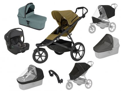 Akční set Thule Urban Glide 3 Nutria Green + korba + pláštěnky + moskytiéry+ madlo + sedačka i-snug 2  Autorizovaný prodejce