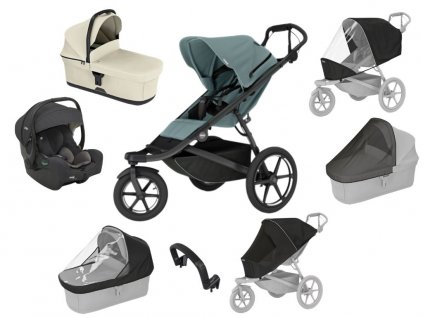 Akční set Thule Urban Glide 3 Mid-blue + korba + pláštěnky + moskytiéry+ madlo + sedačka i-snug 2  Autorizovaný prodejce