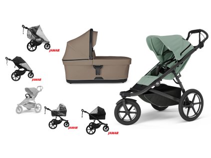 THULE Kočárek Mist green, korbička tinted taupe, madlo + neorig. příslušenství (2)