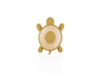 Silikonové dřevěné kousátko Turtle, Mustard Yellow