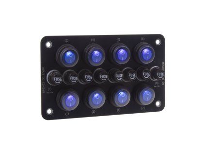 Panel s 8x spínači + 8x pojistky, 12/24V