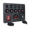 Panel s 5x spínači, CL, voltmetr + 2x USB zásuvka, 12/24V