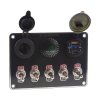 Panel s 5x spínači + 2x USB/Voltmetr a CL zásuvka, 12/24V