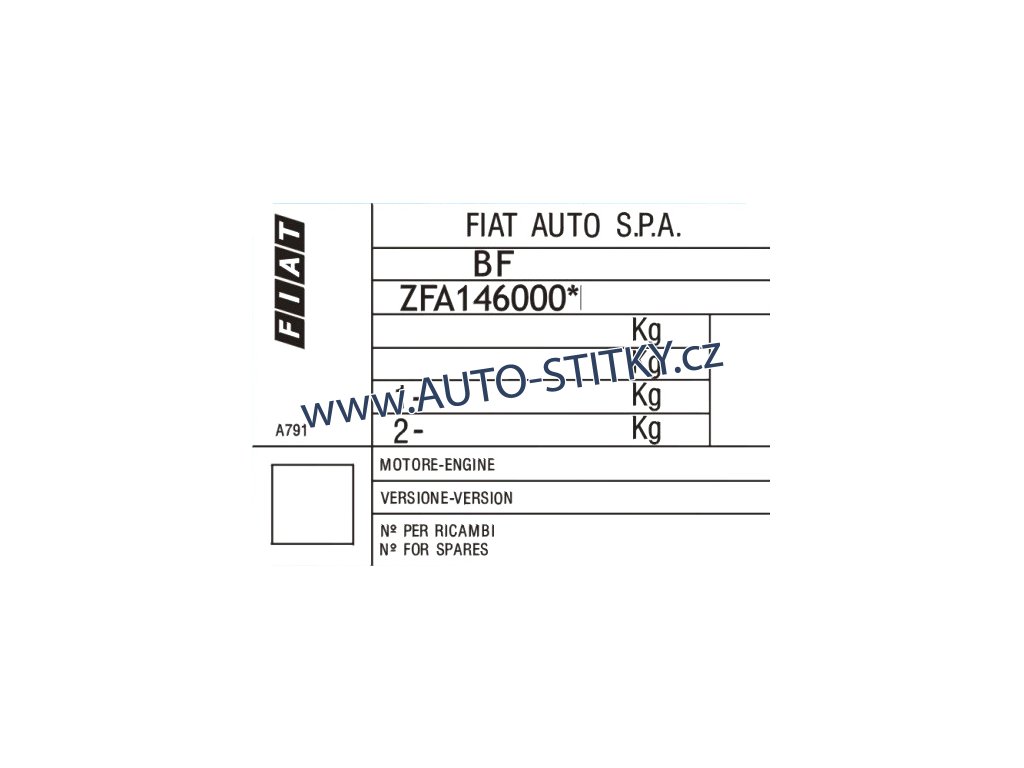 FIAT - výrobní štítek, typový štítek vozidla, povinný štítek výrobce