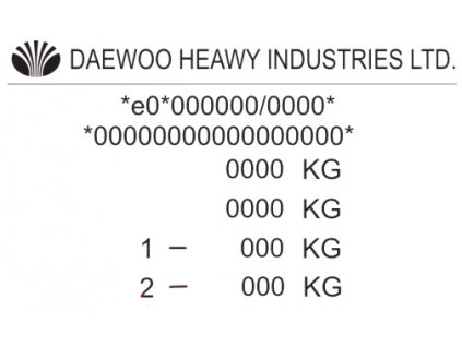 DAEWOO typový štítek, DAEWOO štítek, DAEWOO výrobní štítek, DAEWOO typový štítek vozidla, DAEWOO štítek, DAEWOO PVC štítek