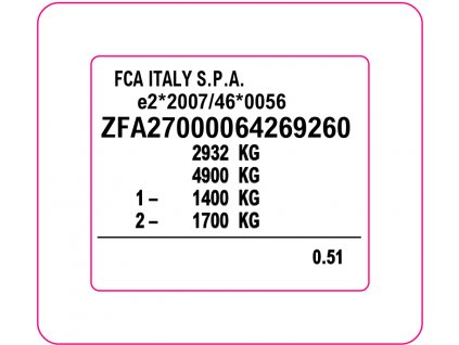 FIAT - výrobní štítek, typový štítek vozidla, povinný štítek výrobce