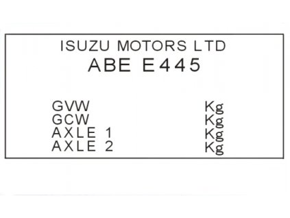 ISUZU typový štítek, ISUZU štítek, ISUZU výrobní štítek, ISUZU typový štítek vozidla, ISUZU štítek, ISUZU PVC štítek