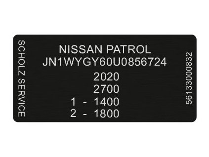Nissan - výrobní štítek, typový štítek vozidla, povinný štítek výrobce