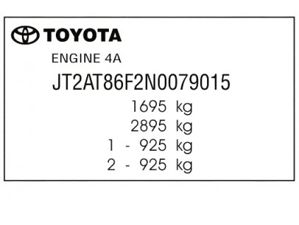 TOYOTA - výrobní štítek, typový štítek vozidla, povinný štítek výrobce