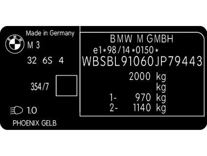 BMW M, BMW Z - typový štítek, výrobní štítek, typový štítek vozidla