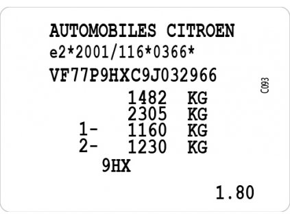 Citroen Berlingo, Citroen jumpy, Citroen Xsara  -  štítek, výrobní štítek, typový štítek vozidla