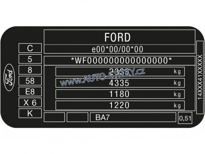FORD - výrobní štítek, typový štítek vozidla