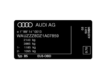 Audi A1, Audi A2, Audi A3, Audi A4 - typový štítek, štítek, výrobní štítek, typový štítek vozidla