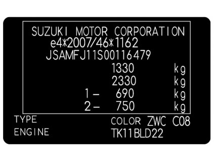 Suzuki - SX4, Swift, Jimny, ignis - výrobní štítek, typový štítek vozidla, povinný štítek výrobce