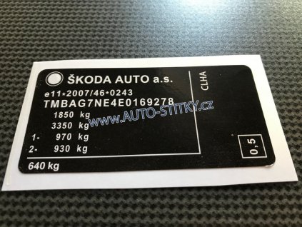 štítek škoda fabia, štítek fabia, štítek škoda citigo, štítek citigo, štítek škoda Roomster, štítek Roomster, štítek škoda yeti, štítek yeti, škoda ID label, škoda VIN label, škoda VIN LABEL poduction, škoda production plate