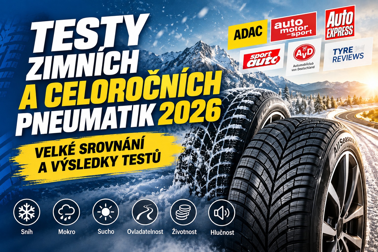 Testy zimních a celoročních pneumatik 2026: velké srovnání a výsledky