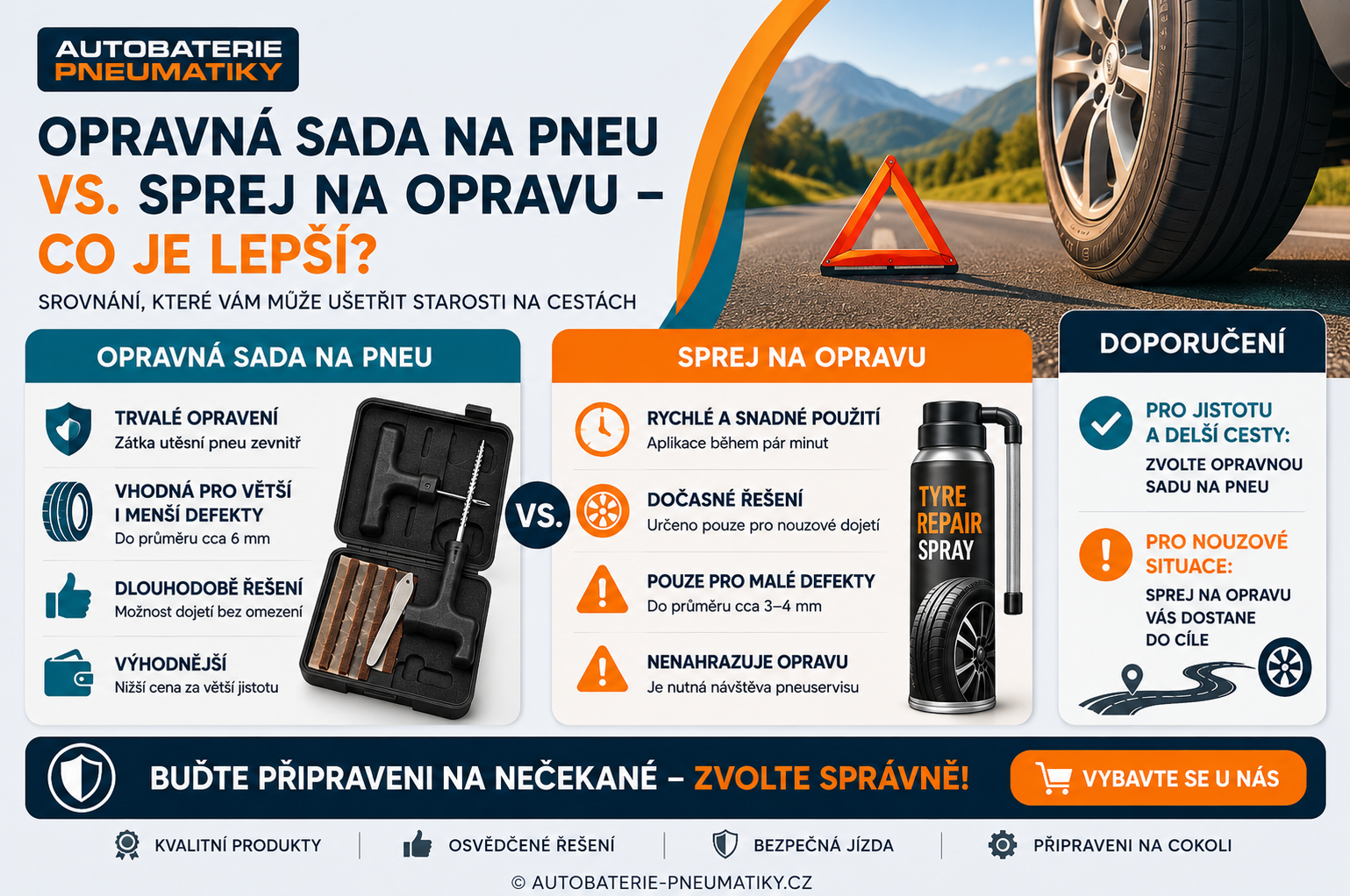 Opravná sada na pneu vs. sprej na opravu – co je lepší?