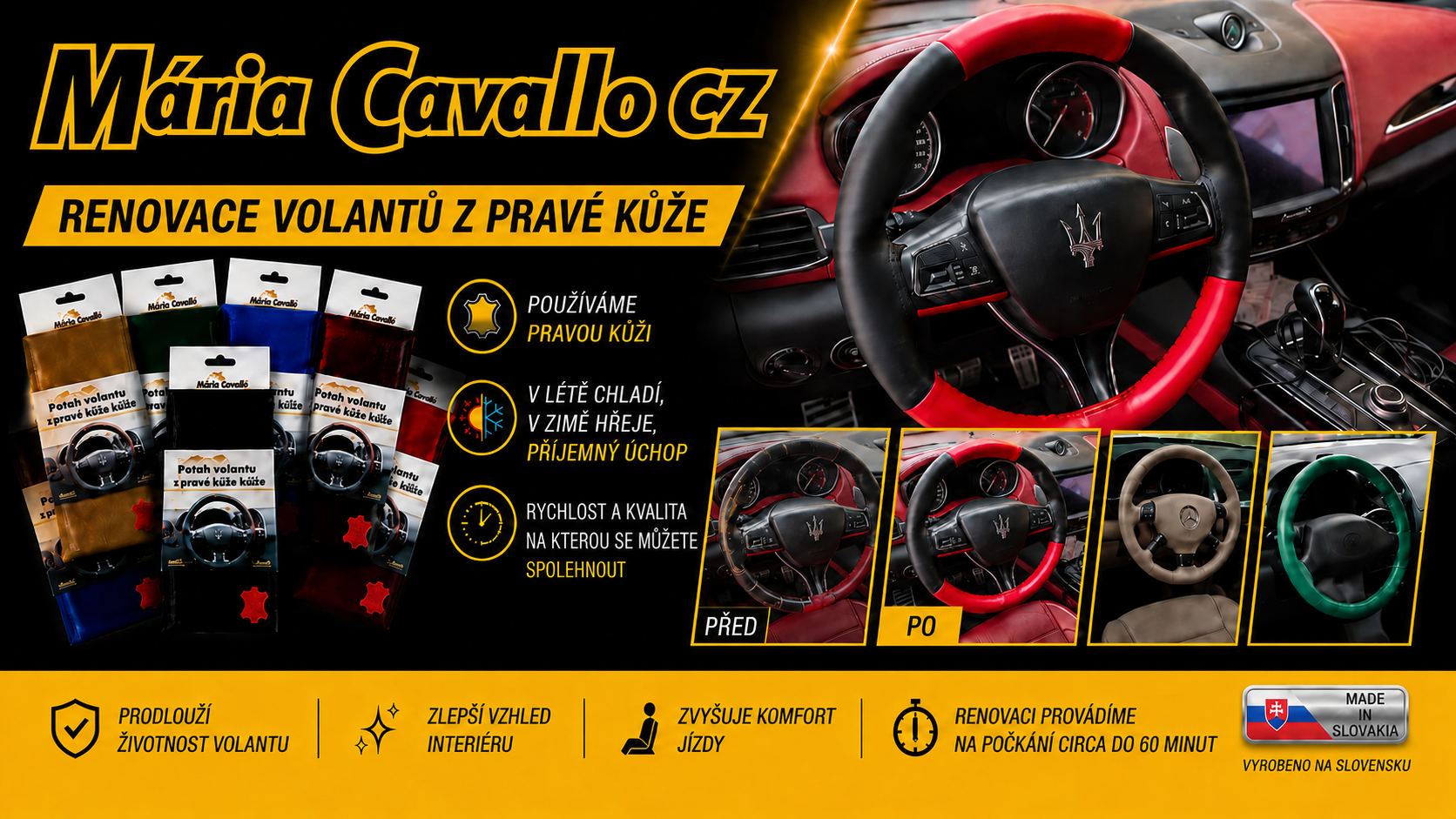Provádíme montáže potahů volantu z pravé telecí kůže.