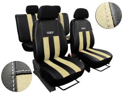 Autopotahy ŠKODA RAPID, integrované přední opěrky hlavy, GT kůže a alcantara béžové