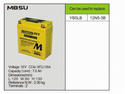 MotoBatt MB5U - 7Ah 105A 12V - Baterie přednabitá