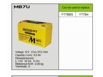 MotoBatt MB7U - 6,5Ah 100A 12V - Baterie přednabitá