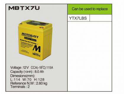 MotoBatt MBTX7U - 8Ah 115A 12V - Baterie přednabitá